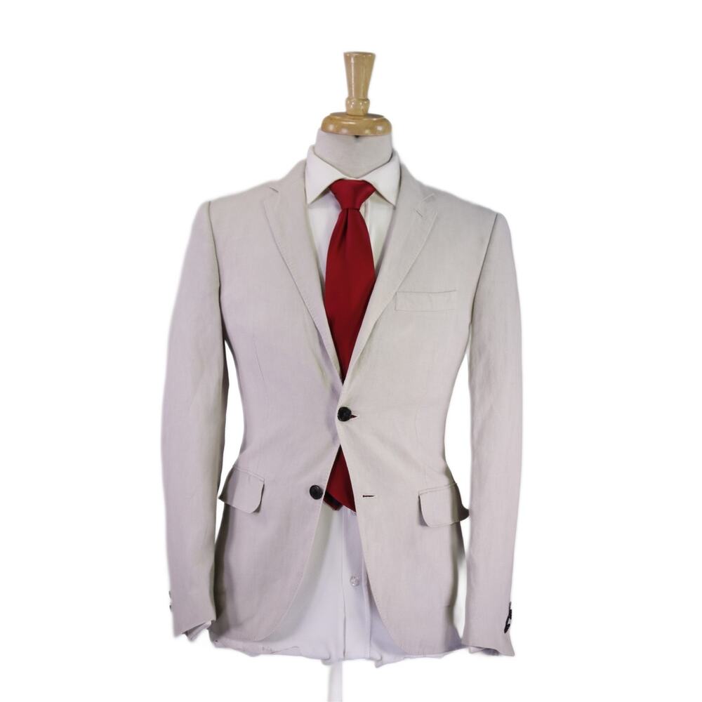 Club Monaco Mens Grant Fit Solid Stone Beige 100% Linen 2-Btn Suit 36R